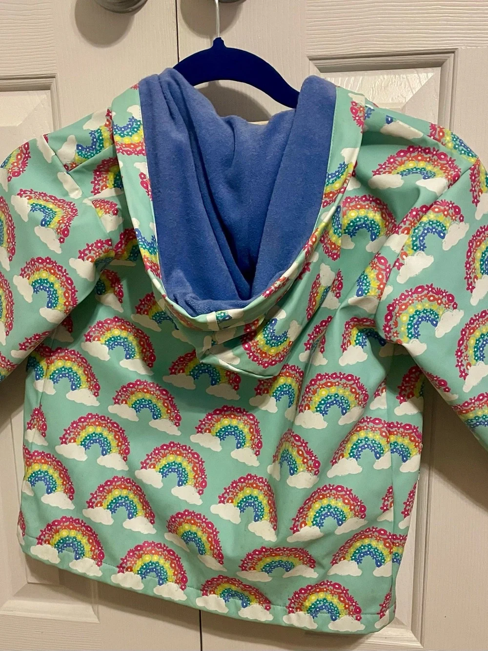 Hatley Mint Rainbow Hooded Kids Raincoat with Blue Lining